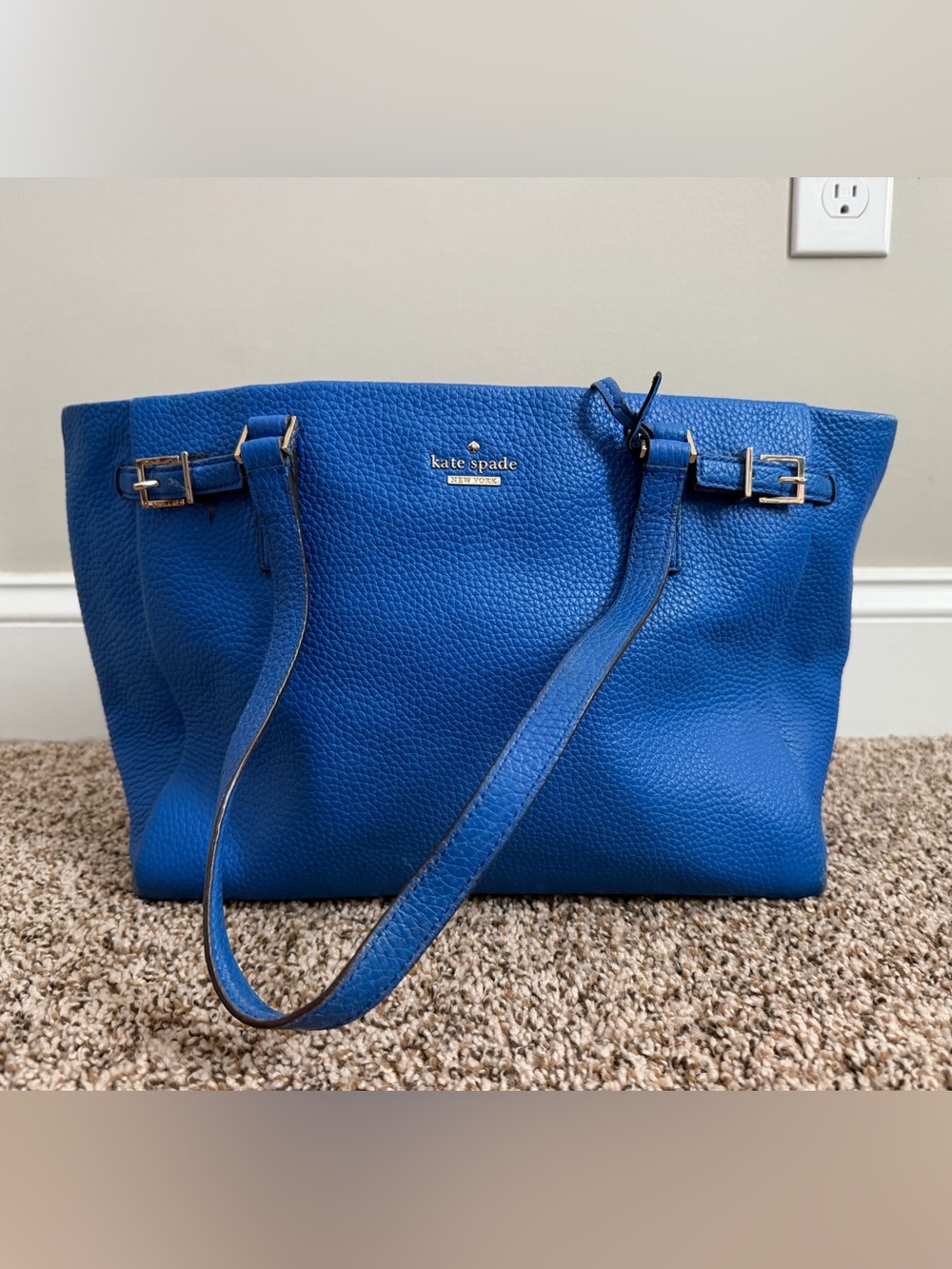 kate spade Blue Pebbled Leather Tote with Gold Hardware